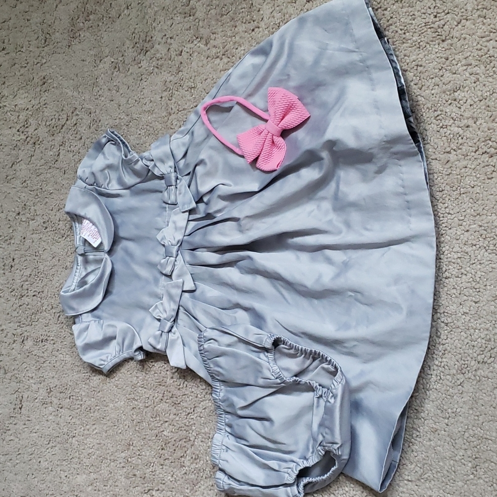 Gymboree girls dress and diaper cover with pink hair bow size 12-18 months
